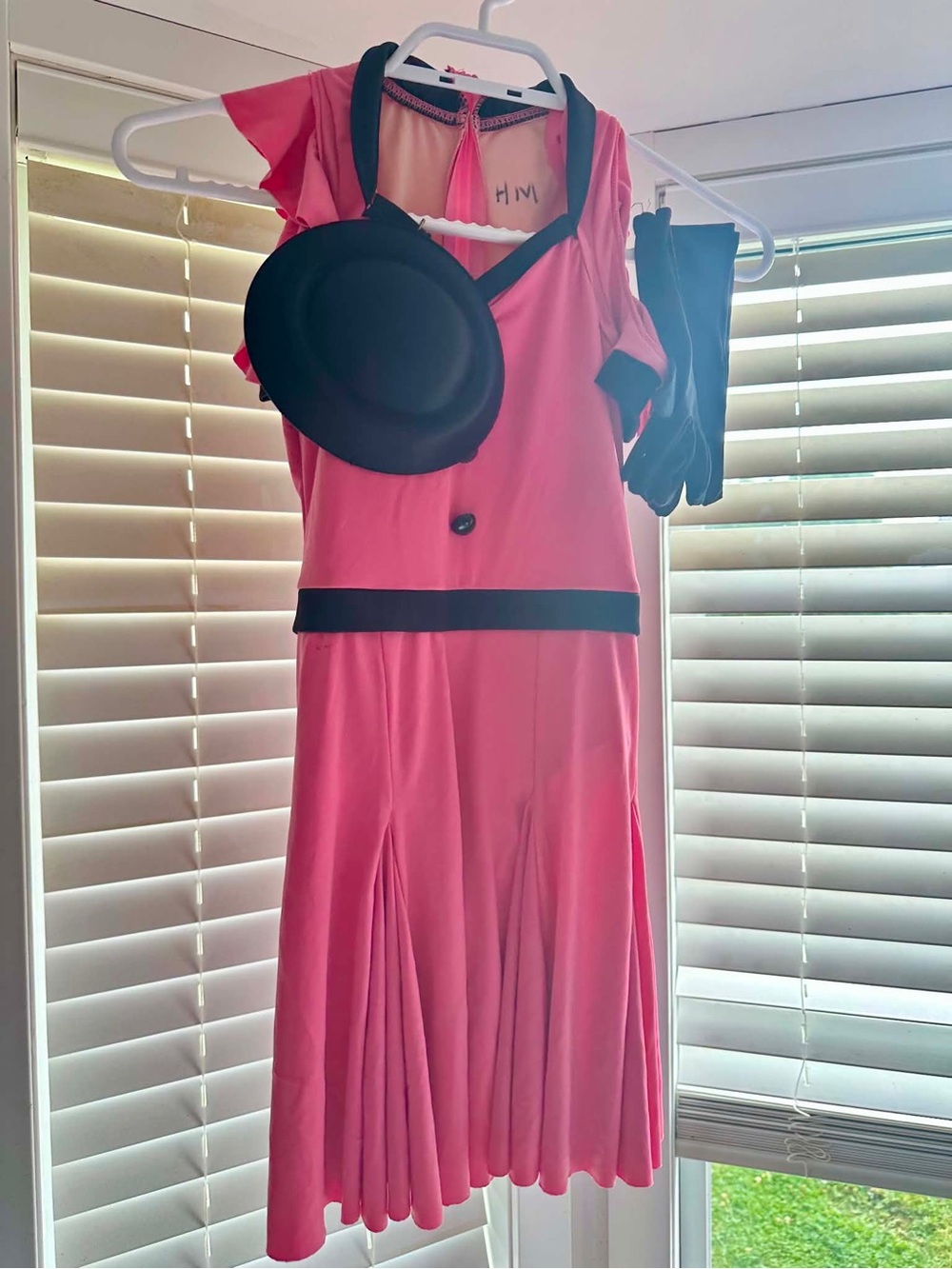 Pink Girls' Vintage-Inspired Costume Dress with Black Accents IC